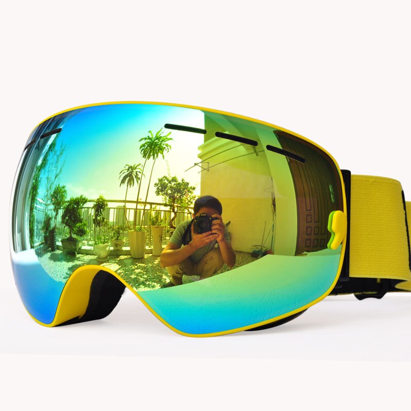 Large Spherical Ski Goggles Double Layer Fog Cocker Myopia Industry Ski Goggles Mountain Climbing Eye Protection Adult Men and W: Yellow Adult