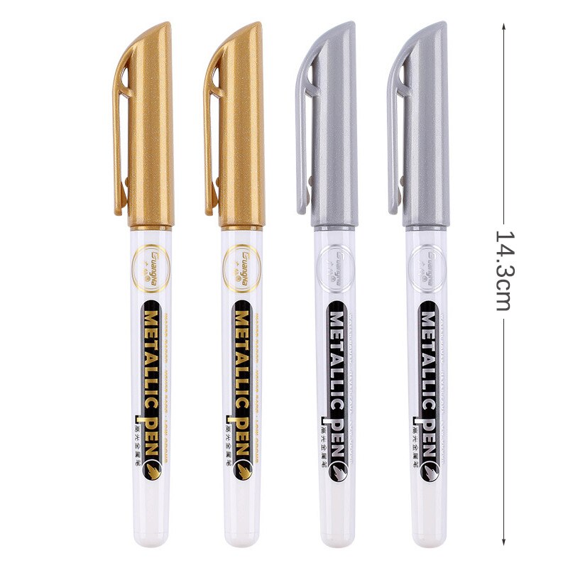 2 stk/sett gull sølv tusj penner metallisk tusj highlighter penner for papir foto cd stoff maleri tegning kunst skole rekvisita