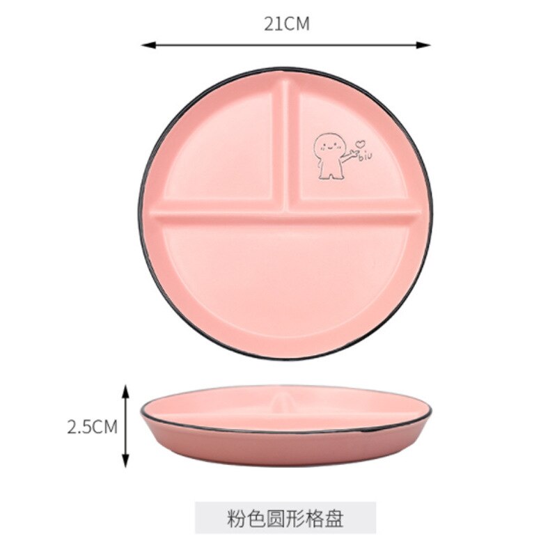 Disques en céramique pour enfants, repas divisé, assiette pour étudiant, assiette de séparation, réduisant la graisse, assiette à trois compartiments, ménage: Pink