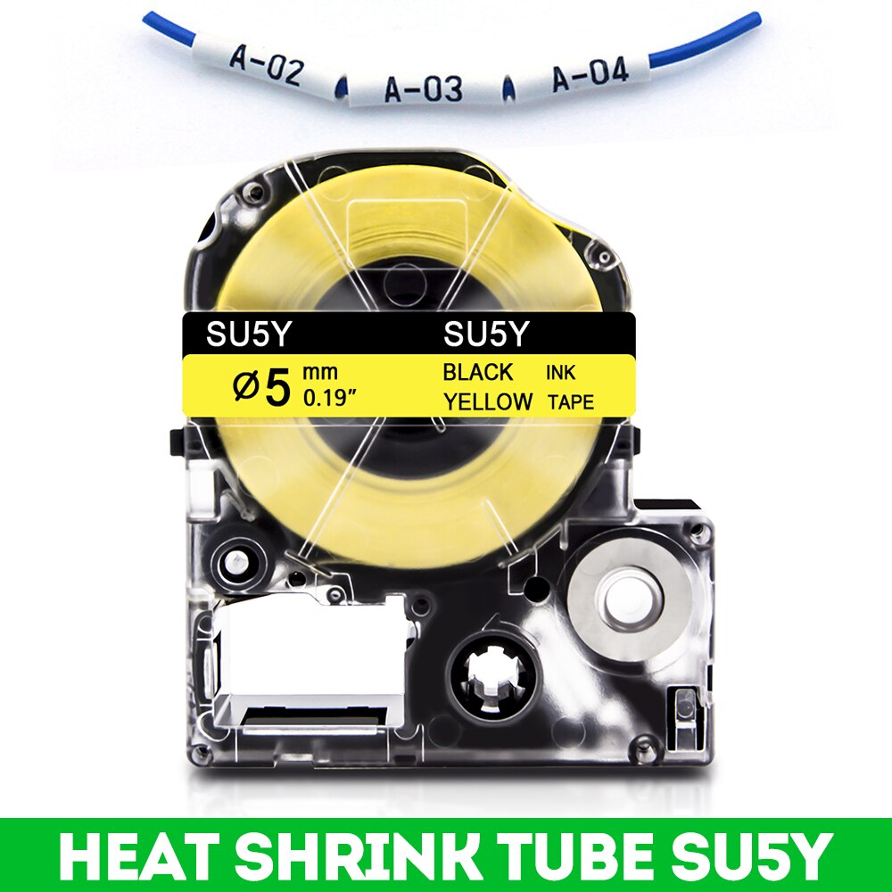 Compatible Epson Heat Shrink Tube Tapes SU5S SU5Y LA-4WBA5 LA-4YBA5 for Epson Kingjim LabelWork LW-300 LW-400 LW-500 Labeller: 5mm Yellow