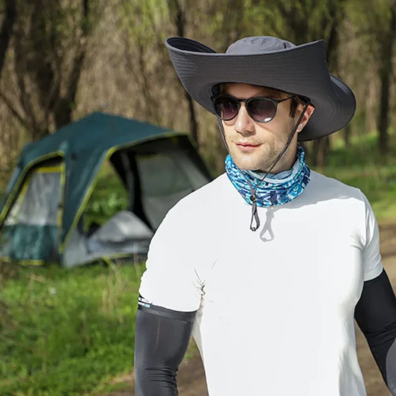 Letni kapelusz przeciwsłoneczny z dużym rondem 15 cm Mężczyźni Oddychające siatkowe czapki wędkarskie Ochrona przeciwsłoneczna UV UPF50+ Kapelusze rybackie robić wędrówek na świeżym powietrzu Plaża