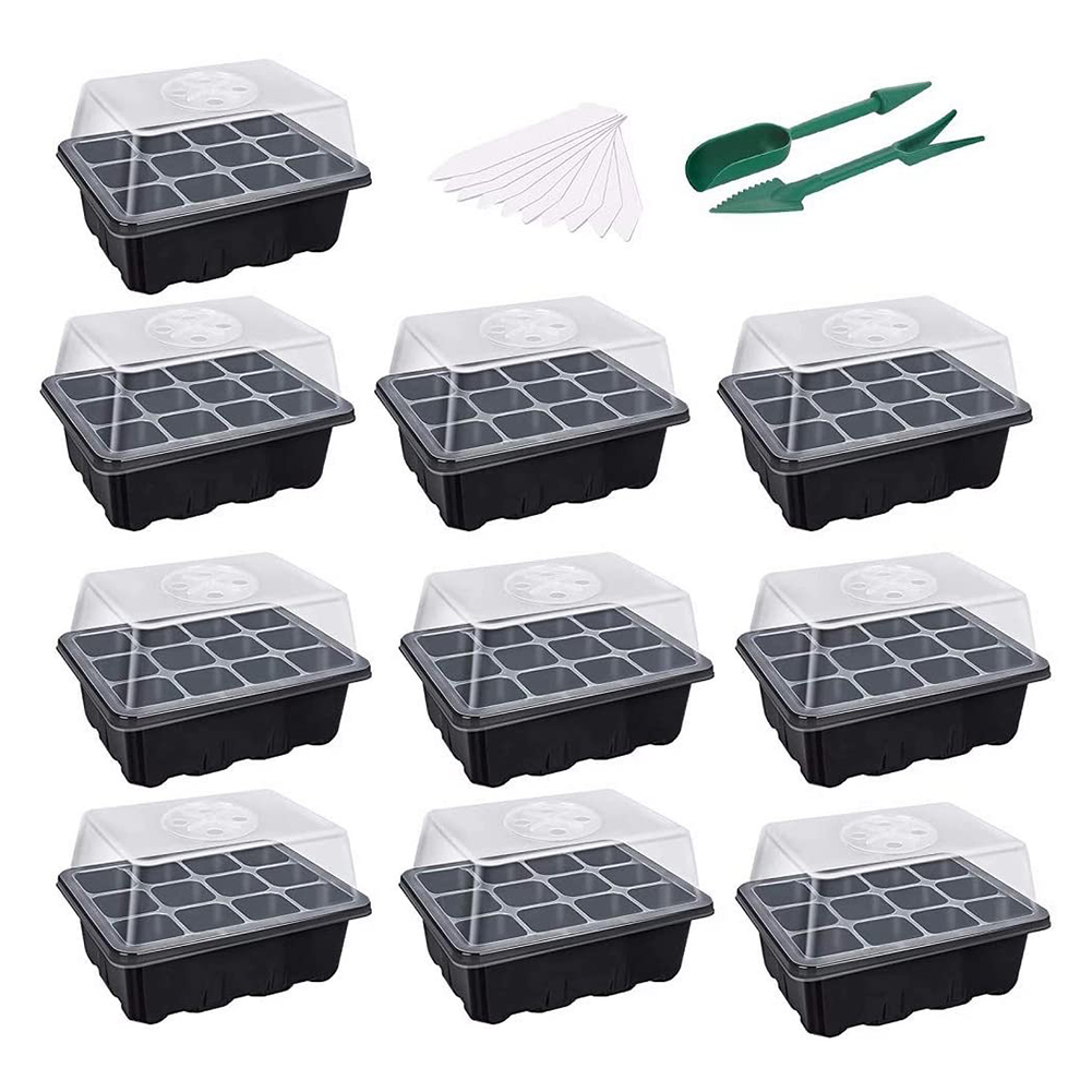 12 Hole Seed Starter Seedling Trays Greenhouse Propagation Box Plant Flower Grow Box Propagation Gardening Grow Germination Box: Black