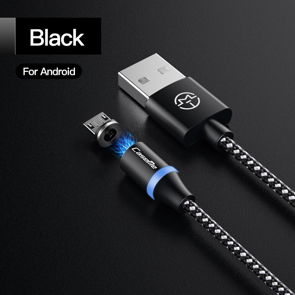 Caseme Magnetische Micro Usb Type C Kabel Voor Iphone Huawei Android Mobiele Telefoon Snel Opladen Usb Kabel Magneet Charger Draad koord: For Android - Black