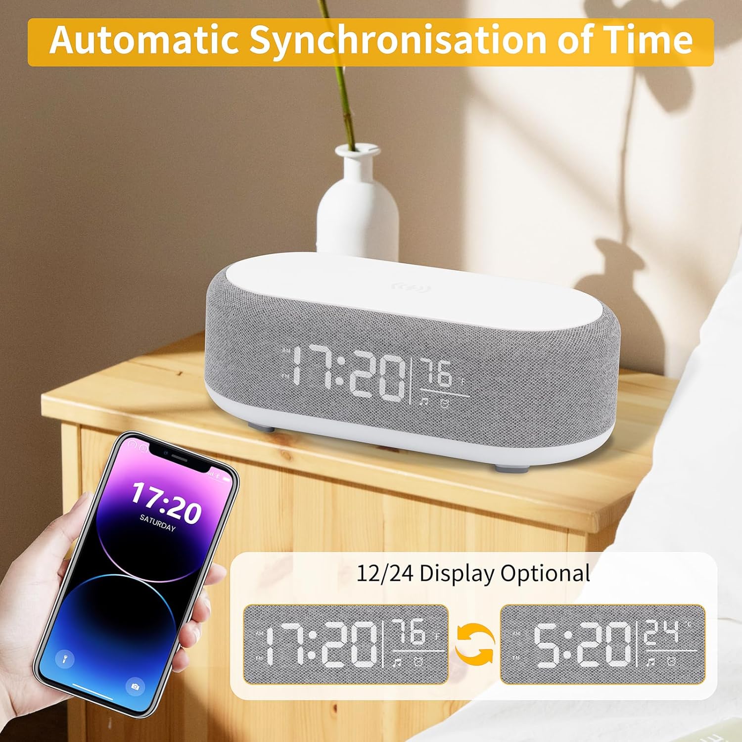Multifunctionele 6-in-1 Bluetooth slimme luidsprekers met wekklok Kleurrijke RGB-sfeer Nachtlampje Draadloos opladen voor iPhone