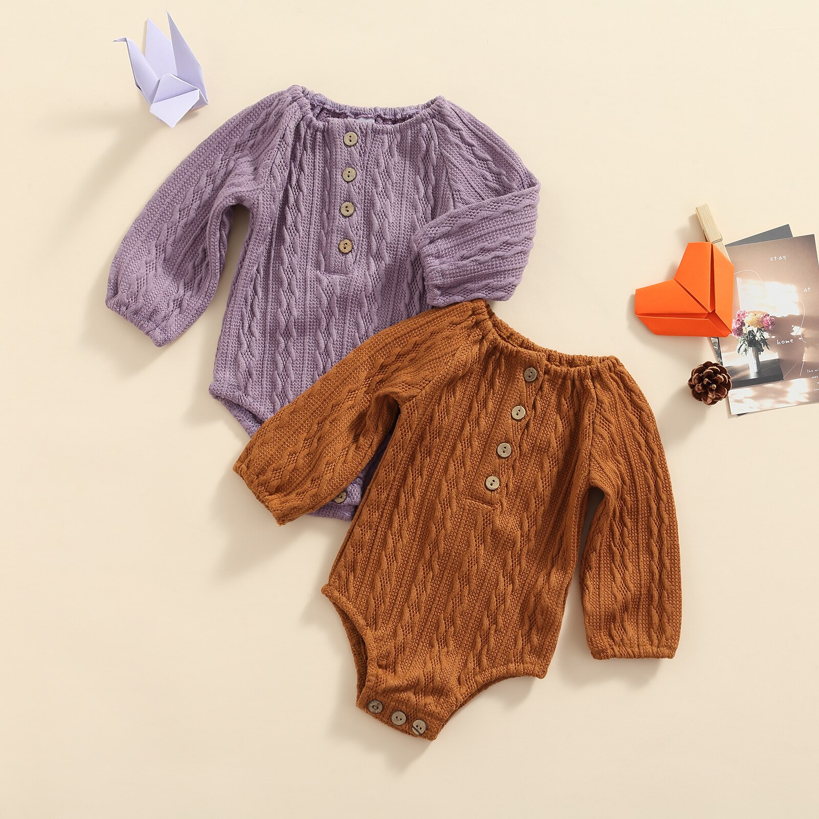 Herbstliche babykleidung für neugeborene, jungen und mädchen: einfarbiger strickbody aus baumwolle, langärmeliger Baby-Overall, süße babykleidung