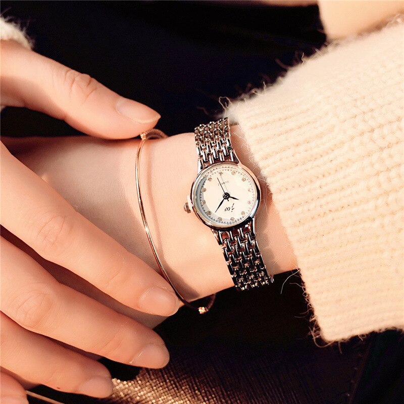 Luxe dameshorloges van goud, roestvrij staal, quartzhorloge met armband, dameshorloge met strass