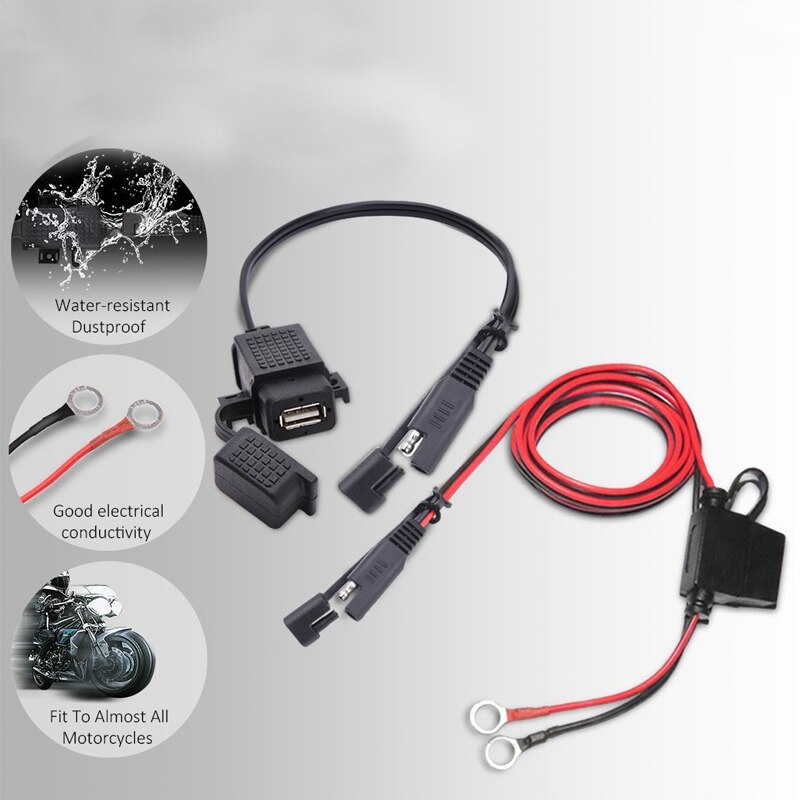 Universele Waterdichte SAE naar Dual USB Kabel Power Adapter 2.1A Grote Power Poort Aangepast Voor Motorfiets Mobilephone MP3/4 GPS