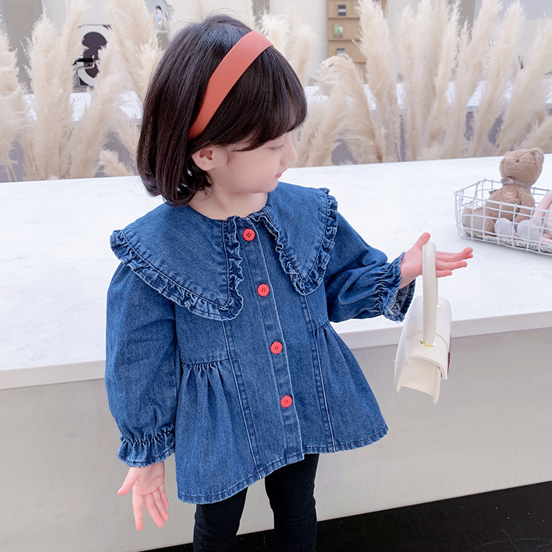 Primavera autunno bambini giacca Casual Top ragazze colletto per bambole Jean cappotti bambine Denim capispalla Costume per bambini 1-6Y