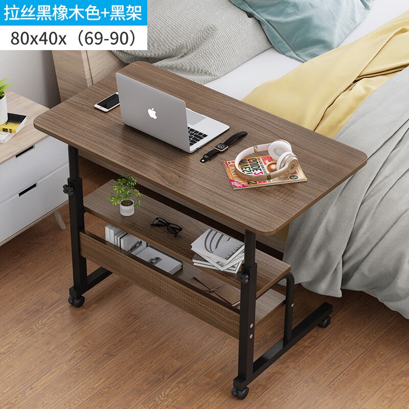 Wooden Laptop Table with Wheels Shelf Storage Height Adjustable Laptop Desk Computer Stand Desk for Sofa Bed Beside: Dark wood color B