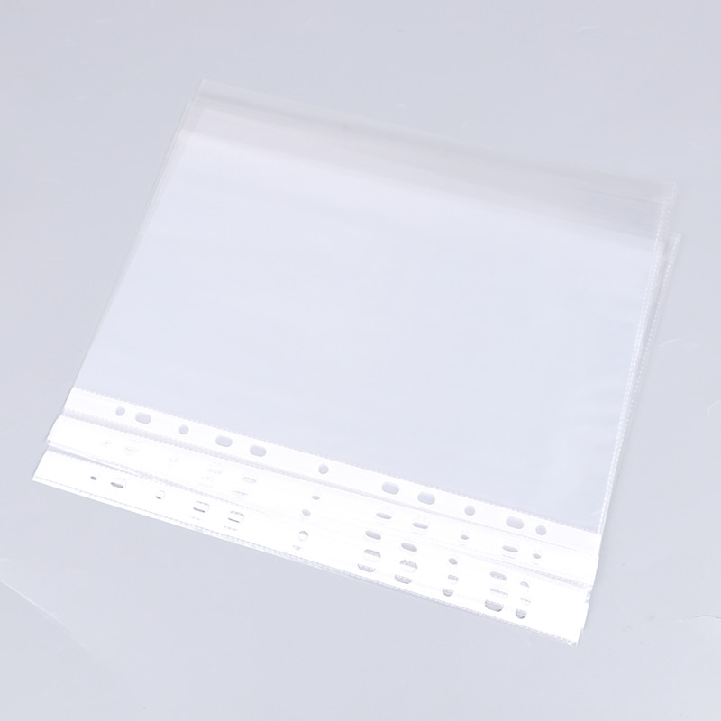 100Pcs A4 Plastic Punched Pockets Folders Filing 11 Holes Loose Leaf Documents Sheet Protectors Transparent Folder Bag