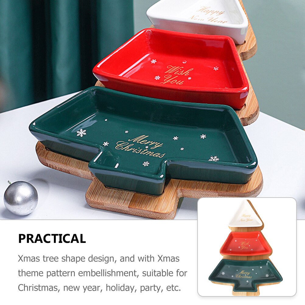 Christmas Tree Shape Fruits Trays Dish Ceramics Snacks Candy Tray Plates Christmas Fruit Snacks Trays Kitchen Storage Organizer