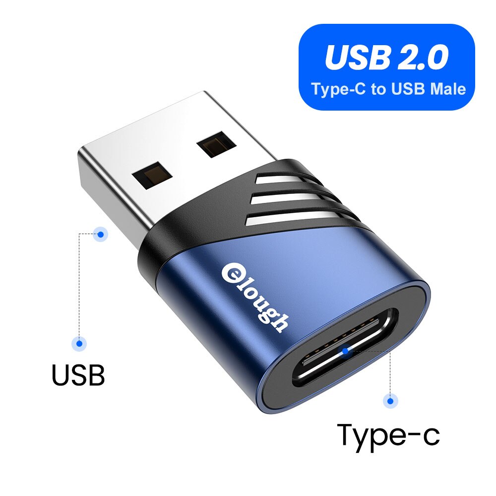 Elough USB to Type C Adapter OTG USB 3.0 Female Micro USB to Type C Male Cable Converters For MaxcBook Samsung S10 S9 S8 Adapter: C to USB 2.0 Blue
