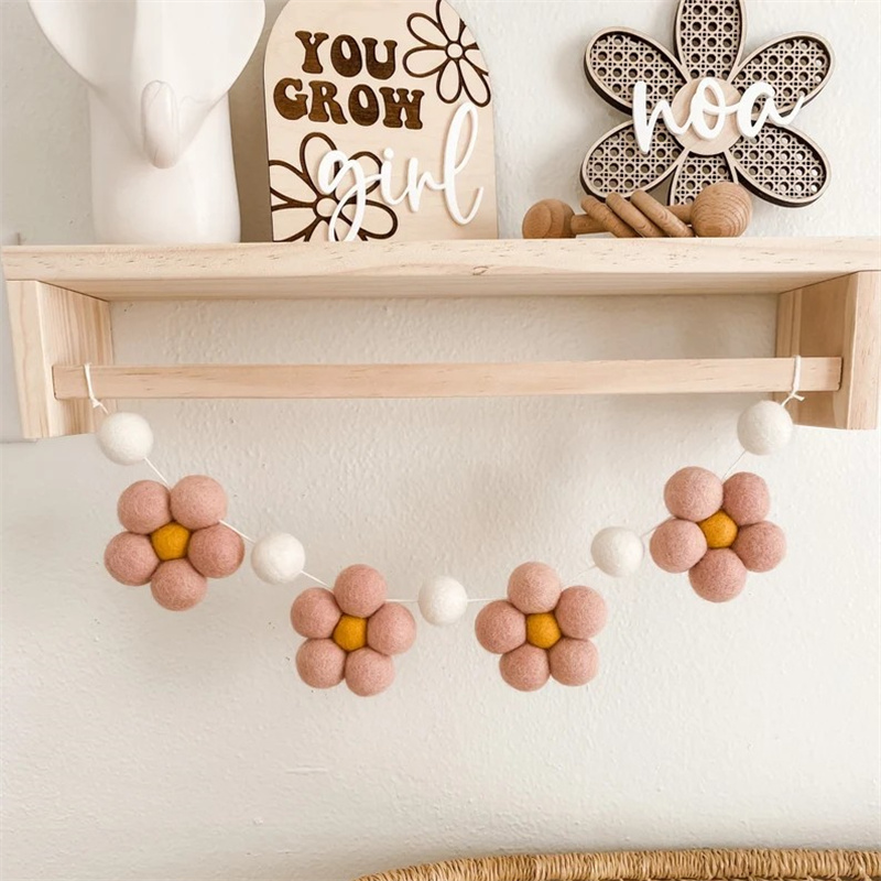 Boho håndlaget ullfilt tusenfryd blomstergirlander barnerom veggdekorasjon vimpel babyshowerfest banner fotorekvisitter