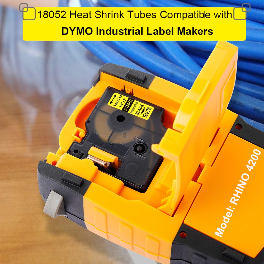 Fimax 2 Pcs Compatible Dymo Industrial Heat Shrink Tube 18051 18052 18053 18054 18055 18056 Label Maker DYMO Rhino Label Printer