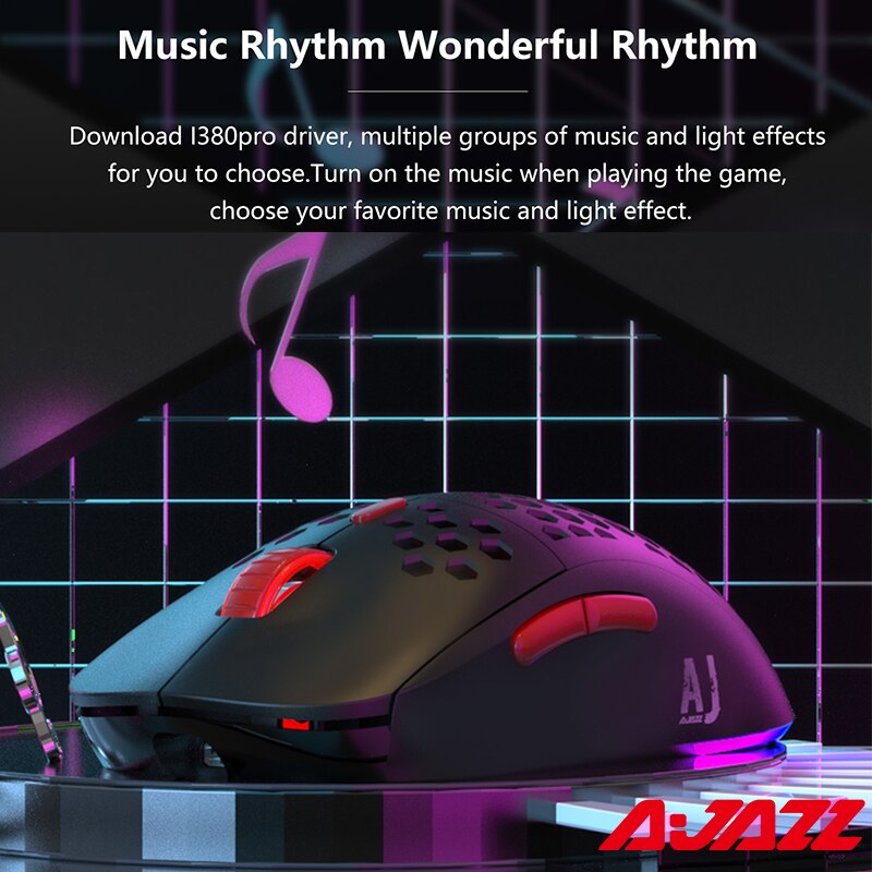 Ajazz  i380 pro 2.4g trådløs spillmus 10000 dpi pmw 3325 sensor Dobbel modus mus oppladbar honningkake bærbare mus til bærbar pc