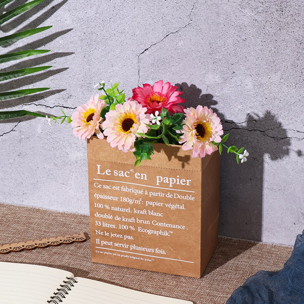 1PC Double Layers Kraft Paper Bag Storage Basket DIY Vase Flowerpot Package Party Supplies Home Decoration Desktop Ornament