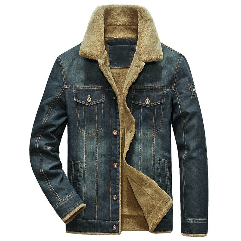 Mannen Denim Jassen Winter Warm Bont Jeans Jas 5XL Dikke Cowboy Jassen Uitloper kleding: dark blue winter / M