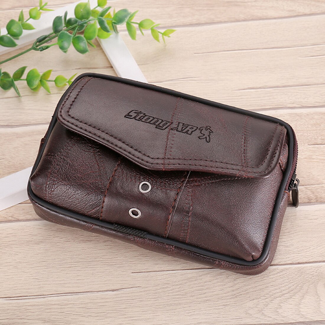 Bolsa de cintura de couro Owak masculino em couro de vaca com textura clássica Criativa Design delicado chique empresarial sólido com cinto para celular BumPouch