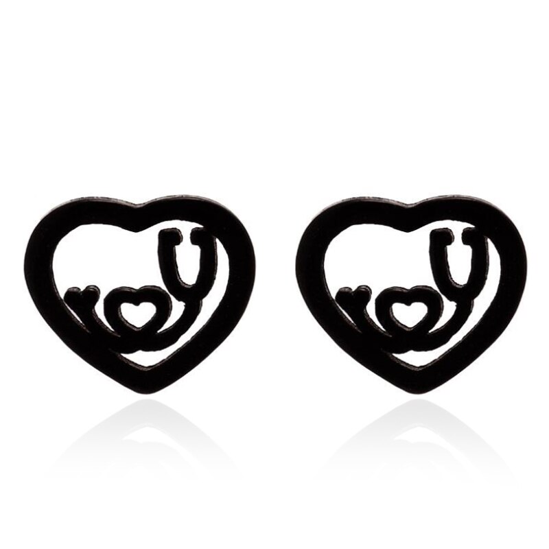 Mode Stud Oorbellen Voor Vrouwen Sieraden Rvs Zwarte Ster Hart Geometrische Oorbellen Voor Vrouwen Mannen Accessoires, 1 Paar