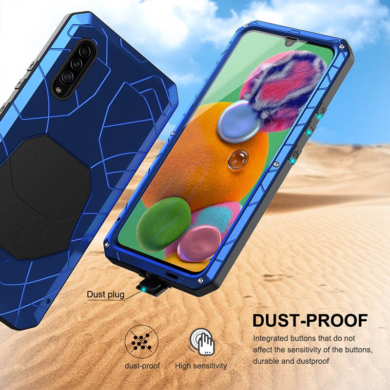 For Samsung Galaxy A90 5g Phone Case Hard Aluminum Metal Case Tempered Glass Screen Protector Cover Heavy Duty Protection Cover