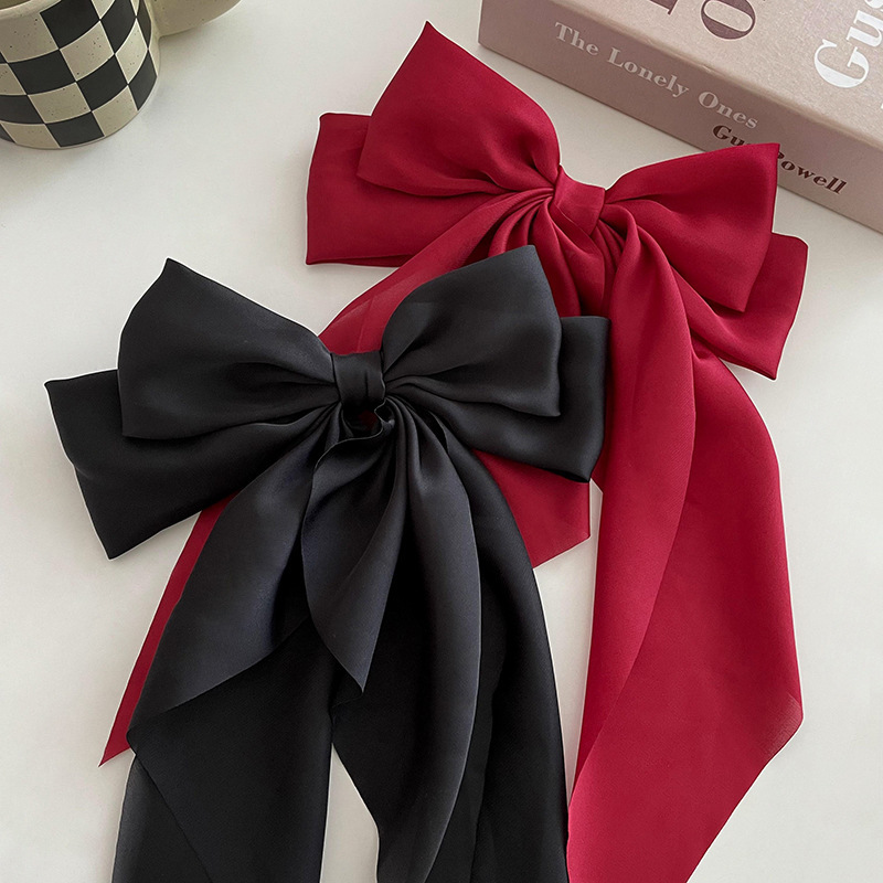 Pinza para el pelo con lazo de gasa para mujer, pasadores de horquilla con lazo grande para niña, Clip para cola de caballo de Color sólido, accesorios para el cabello,