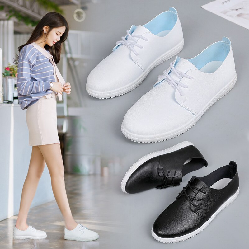 Spring Summer White Shoes Women Flat Leather Soft Shoes Female White Board Shoes Casual Shoes