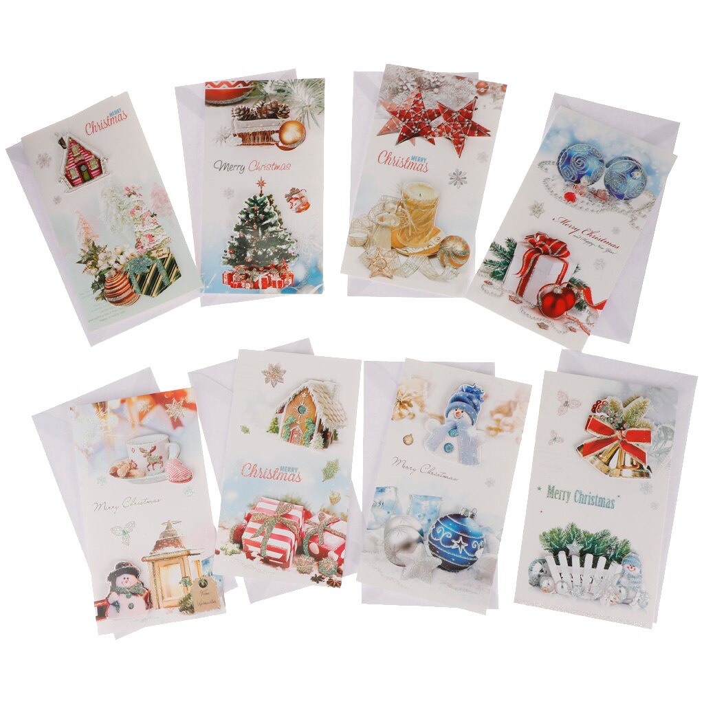 8 st / set god jul gratulationskort bulk box set xmas card kuvert