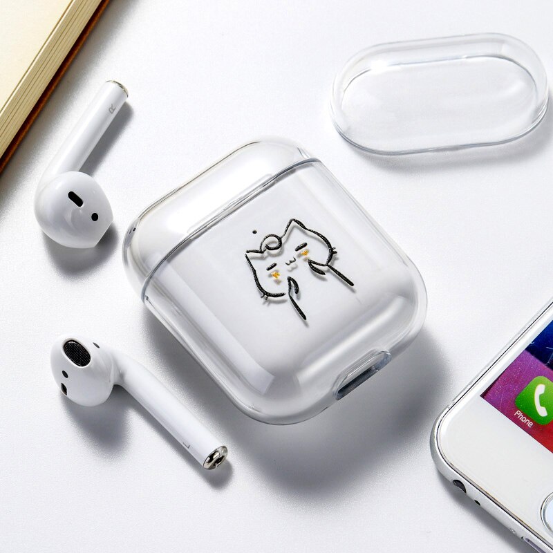 Case For Airpods Apple Case Cover Luxury Cartoon Cat Painted Hard Case Transparent On Air Pod Protective Cover for Airpod 1 2