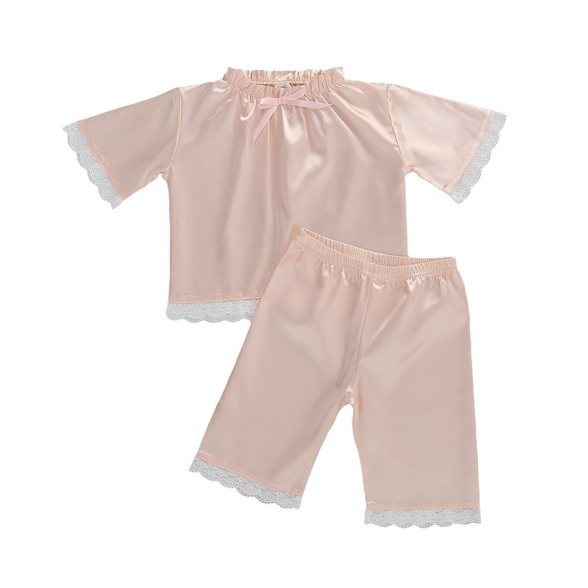 Baby nattøj tøj spædbørn børn 1-6t baby piger is silke blonder 2 stk pyjamas sæt løse toppe skjorte brede bukser: Lyserød / 5t