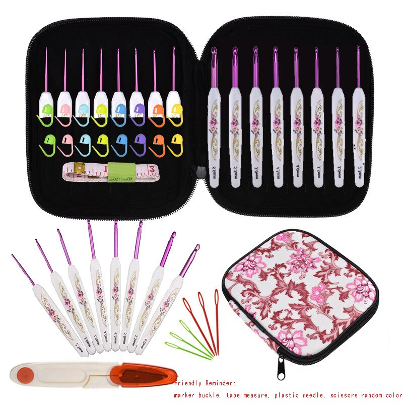 Roze Aluminium Haaknaalden Set Breinaalden Kit Plastic Handvat Diy Craft Voor Trui Garen Weave: 16PCS Crochet Set 1