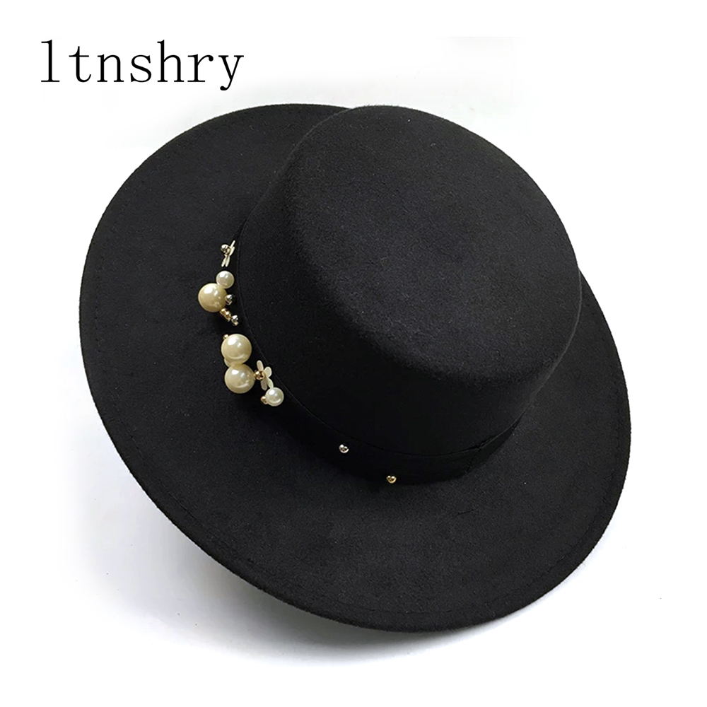 Perle chapeau femme vintage moderigtigt sort top filt fedora hat mænd sombrero bowler kirke trilby hatte til kvinder gorra mujer: 7