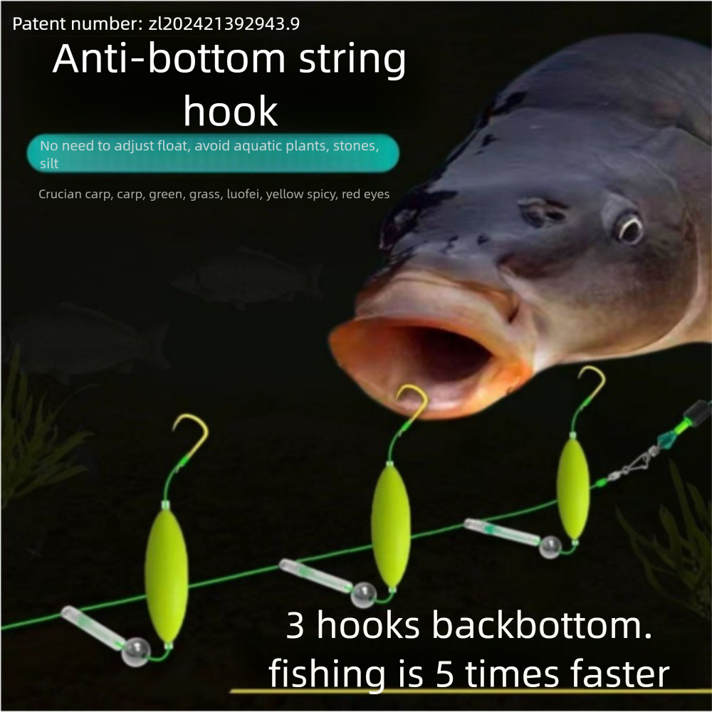 1 sett tre kroker fiskehårrigger krokoppheng automatisk snuing karpefiskekrok anti-bunn pesca karperigger fiskelokk