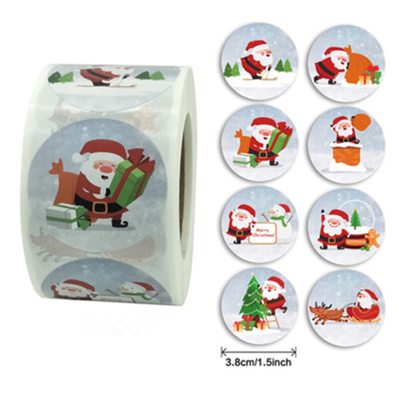 Weihnachten Box 100/500Pcs Runde Etiketten Weihnachten Aufkleber Candy Tasche Blume Box Kuchen Boxen Verpackung Neue jahr Aufkleber: G-L-100pcs Santa