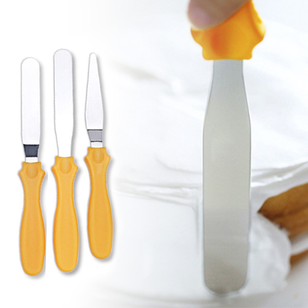 3pcs Cream Decorating Frosting Spreader Cake Icing Smoother Butter Baking Tools Fondant Stainless Steel Spatula DIY Pastry