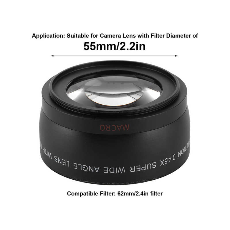 0.45X Camera Groothoek En Macro Lens Extra Lens Voor Camera Lens Met Filter Diameter Van 55Mm/2.2in