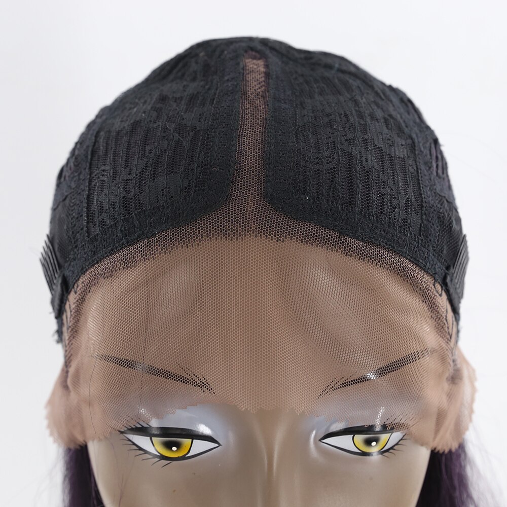 SOKU peluca con malla frontal sintética recta para mujeres, Color negro, marrón, granate, peluca de pelo de encaje, fibra resistente al calor con pelo de bebé