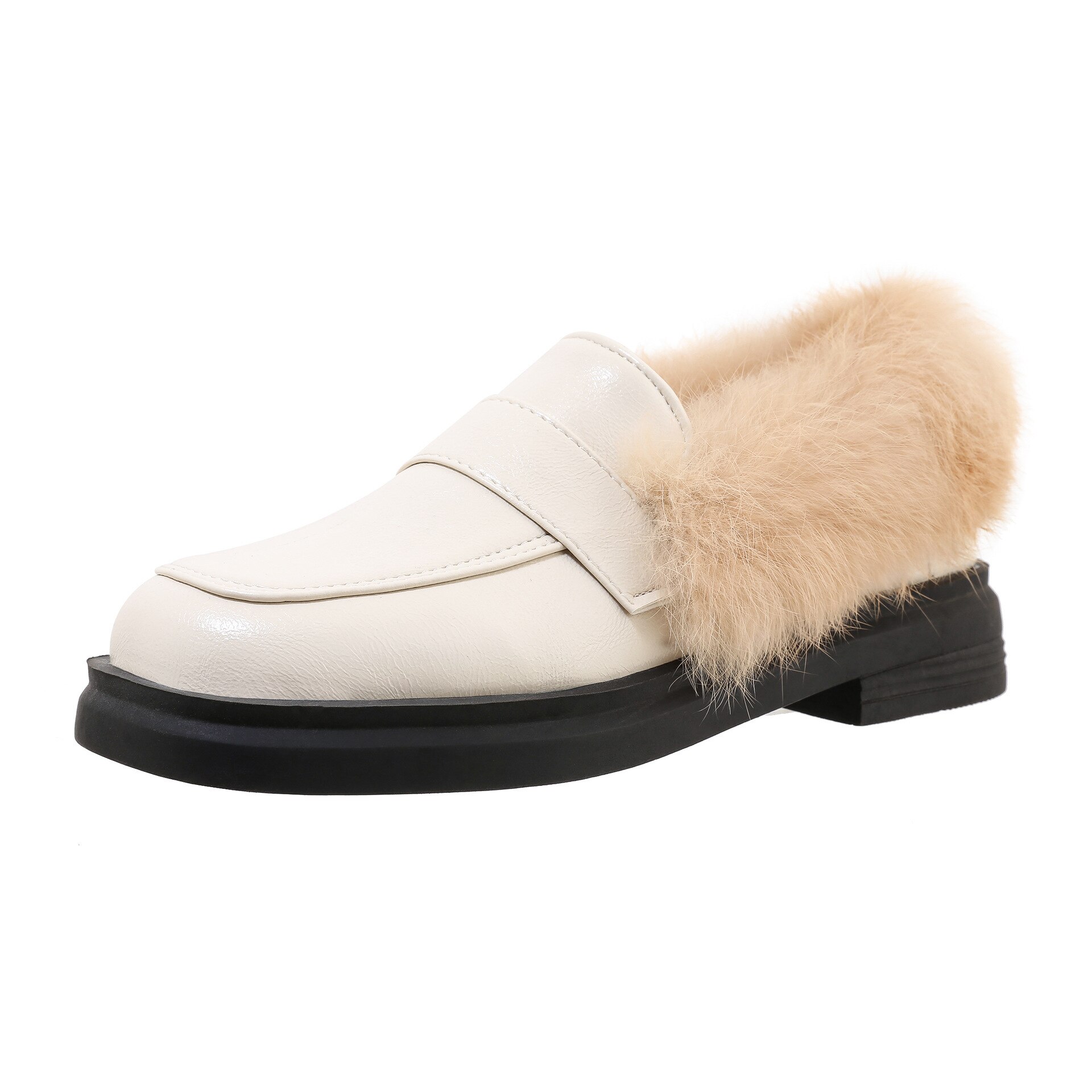 Casual Vrouw Schoen Loafers Bont Klompen Platform Ondiepe Mond Alle-Match Ronde Neus Lage Hakken Klimplanten Comfortabele Big Size rubber