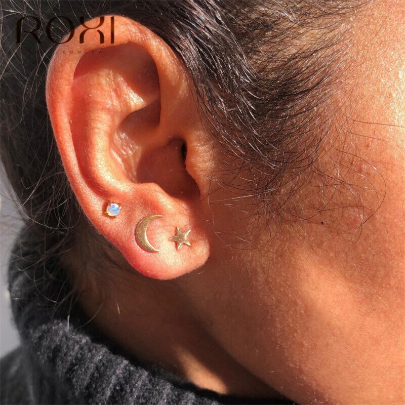 ROXI Piccola Rotonda Bianco Opale di Fuoco Orecchini con Perno per le donne oro riempito Carino Coreano Orecchini 2019 Gioelleria Raffinata E Alla Moda Orecchini Da Sposa