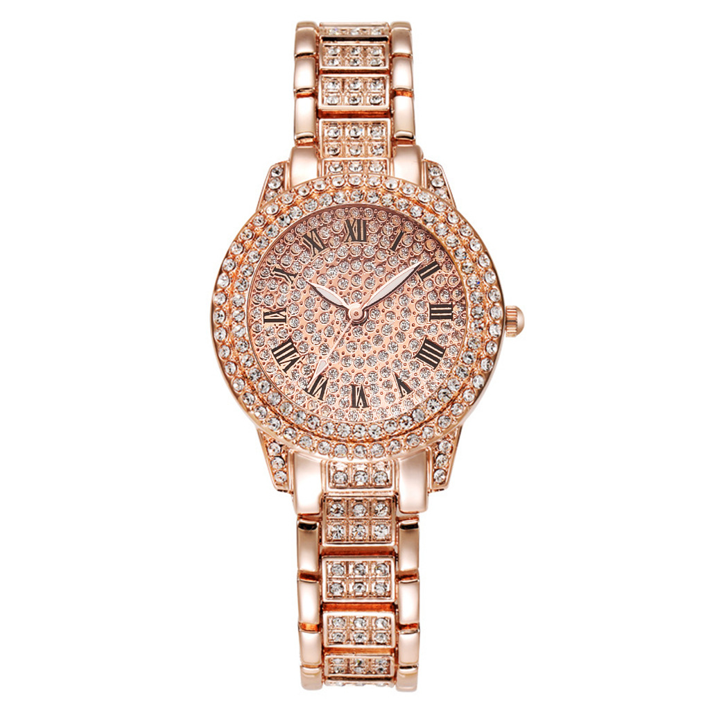 Casual All-Star Women's Quartz Watch Shiny Fine Zircon Mechanical Lady Wristwatches Folding Watches Buckle Watch: BRONZE