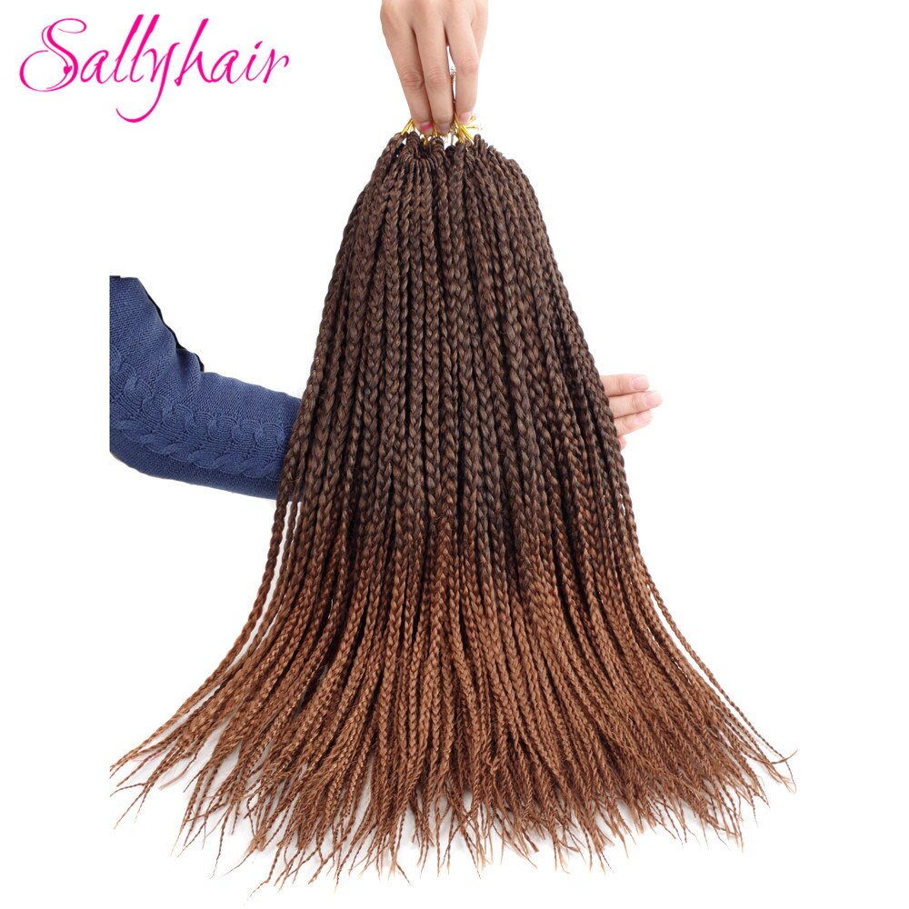 Sallyhair 18 Inch Haak Doos Vlechten Hair Extensions Bruin Synthetische Vlechten Haar Lage Temperatuur Fiber