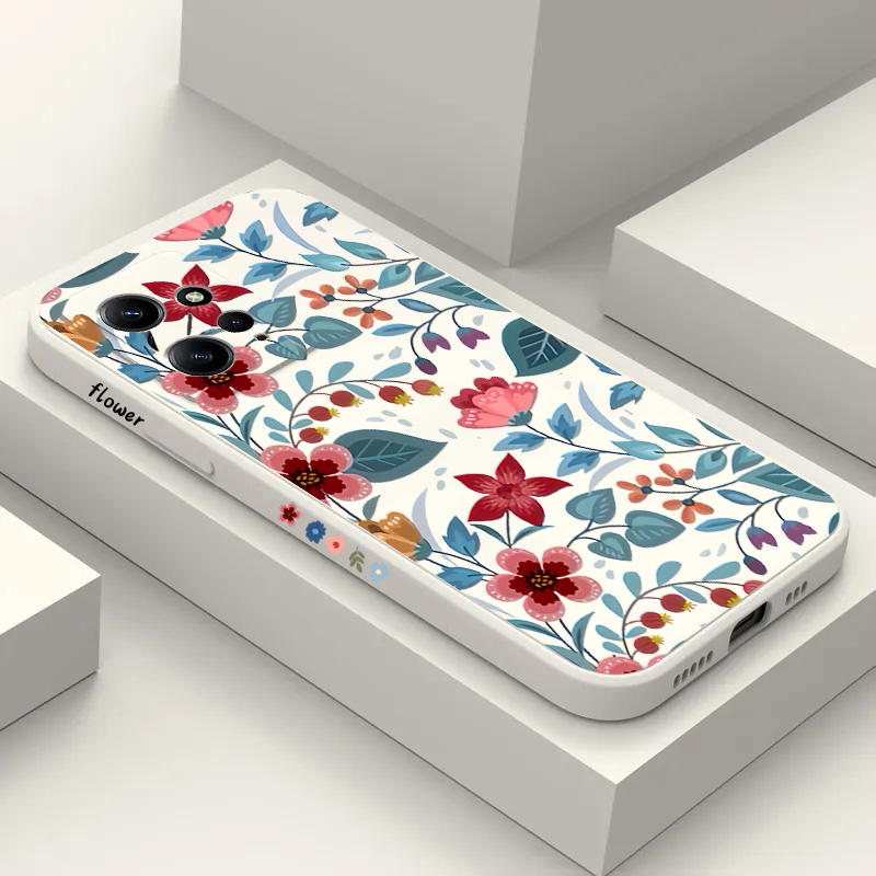 Mooie Bloemen Vierkante Siliconen Telefoon Case Voor Xiaomi Redmi Note 13 12 Pro Plus 5G 12S 11S 11 10S 10 Redmi 12 Schokbestendige Soft Cover