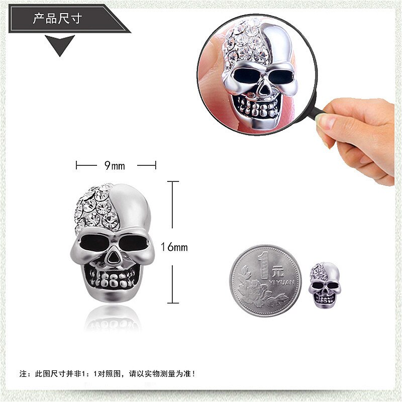 punk round shiny gold silver skull Clip Earrings , men and women jewelry