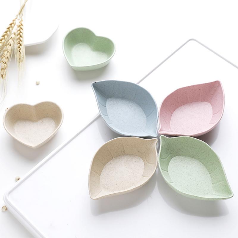 Juego de 4 Uds. Ecológicos de paja de trigo de platos, platos de condimento creativos, vajilla pequeña y multiforma para niños, suministro de vajilla de cocina