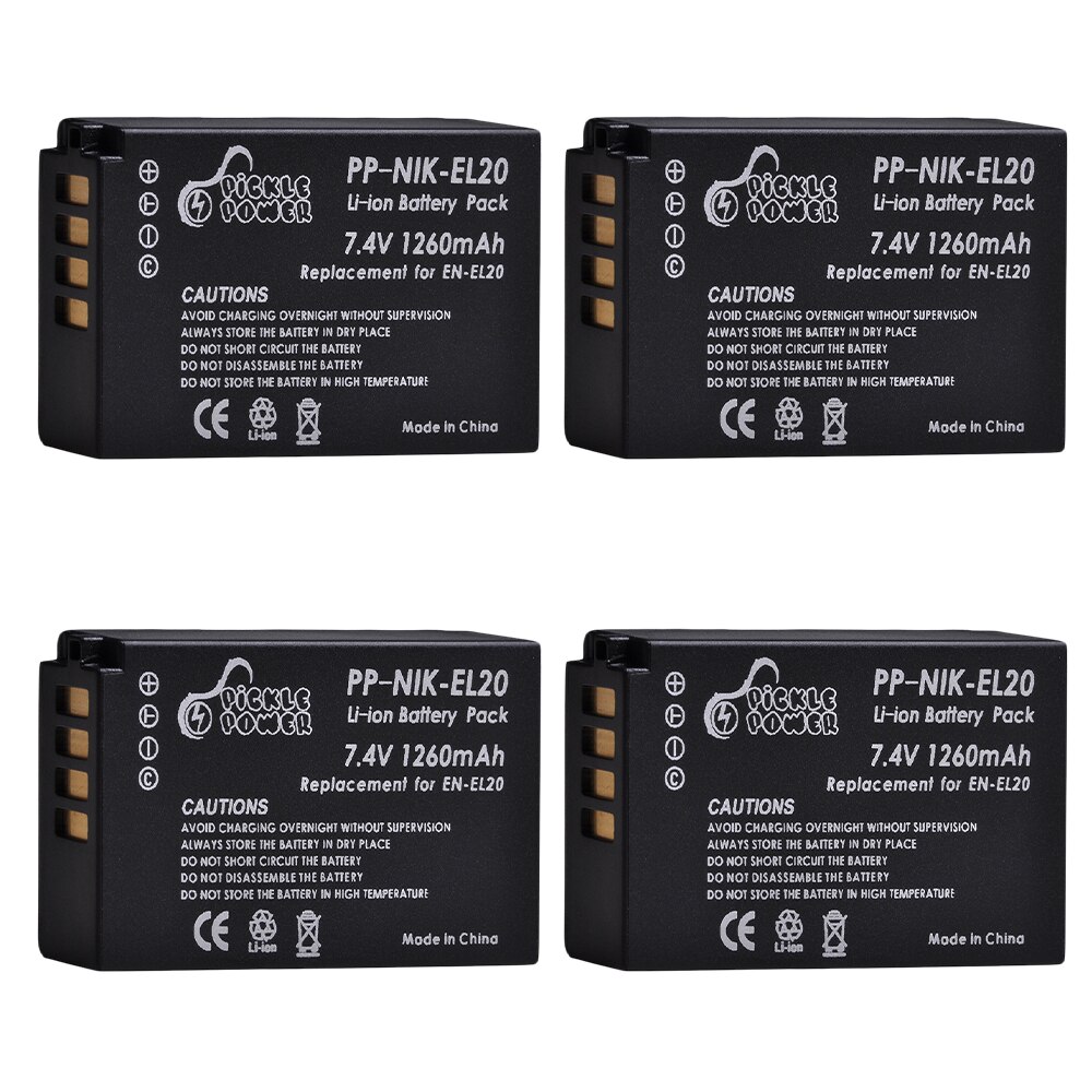 Da -el20 batteri 1260 mah en  el20 en el20a batterioplader til nikon coolpix  p1000 nikon 1 j1 j2 j3 nikon 1 s1 1 v3 nikon 1 aw1: 4 batterier
