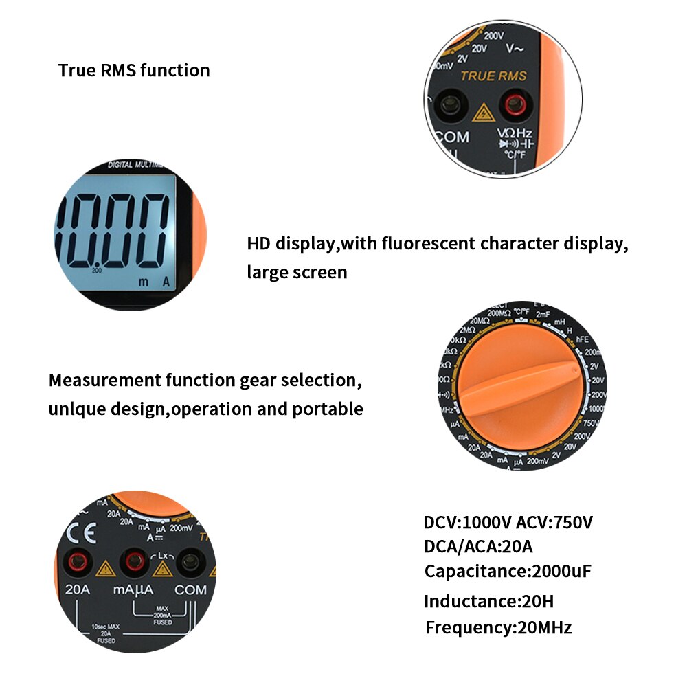 VICTOR VC9808+ 3 1/2 True RMS Digital Multimeter 1000V 20A Protable Meter Ammeter Voltmeter Inductance Frequency Tester DC AC