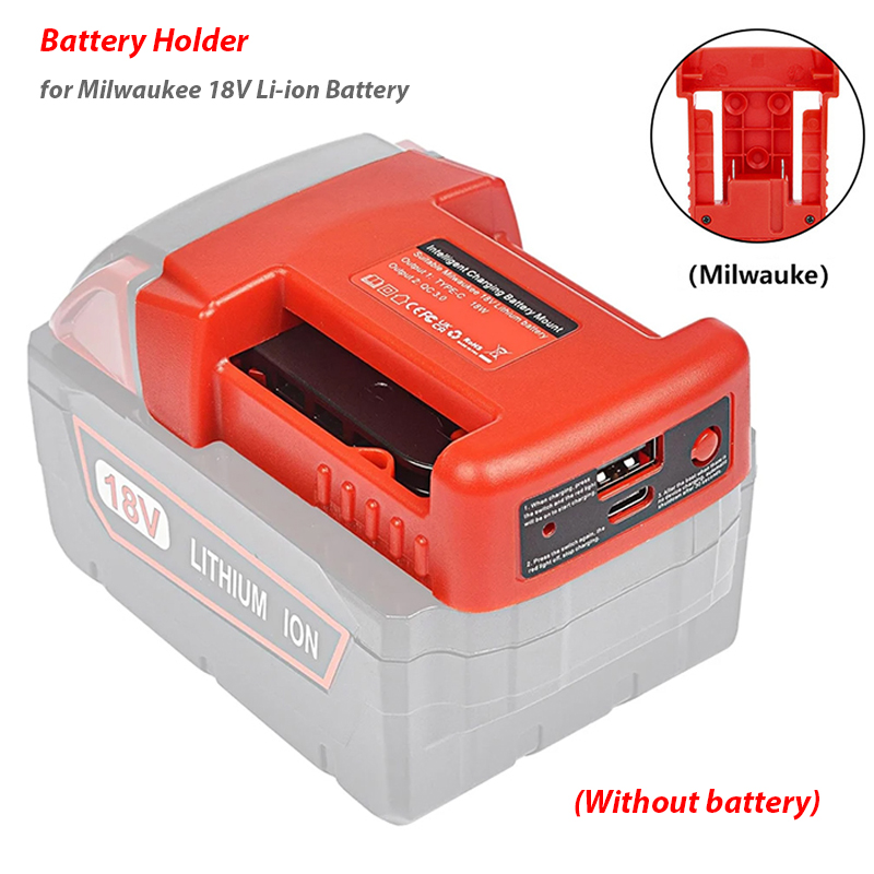 Bärbar laddareadapter för makita/dewalt/milwaukee 18v litiumjonbatteri med usb typ-c-batterihållare, usb-laddare, nyaste