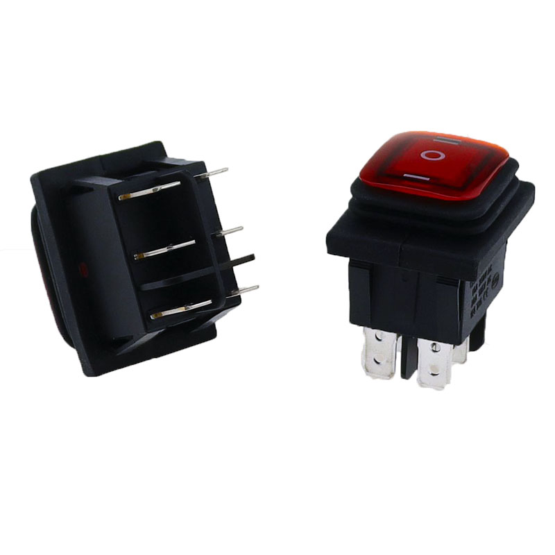 Momentary rocker switch 6 flat pins reset switches,double sides spring return to middle after released Light red 12-24v 220v