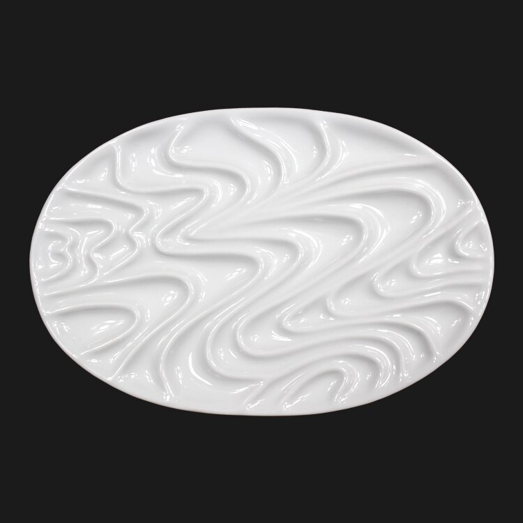 Paleta de acuarelas de artista de cerámica, paleta de cerámica Gouache en forma de rosa, hueso, China, suministros de pintura en forma de flor: Oval wave