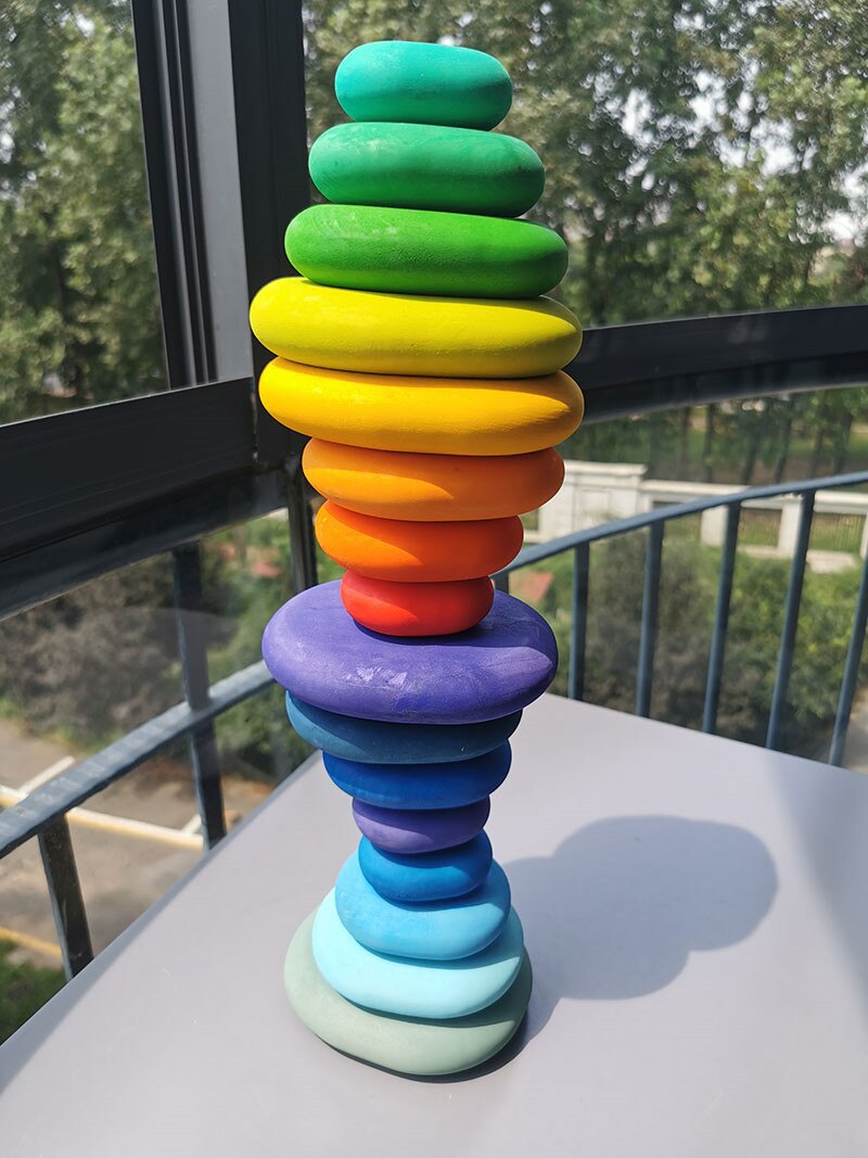 Bambini Di Legno di Faggio Blocchi Arcobaleno Parti Allentate Giocattolo Funghi A Nido D'ape Goccioline Albero coni Grande Piatto Jenga Bambino Blocchi di Costruzione