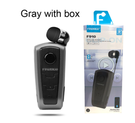 100% Original Fineblue F910 Wireless Bluetooth V4.0 Headset In-Ear Vibrating Alert Wear Clip Hands Free Earphone For Smartphones: Gray with box